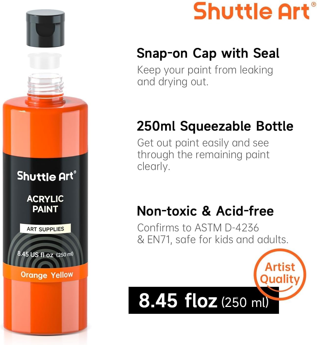 Secondary Images for Shuttle Art 18 Colors Acrylic Paint Bottle Set (250ml/8.45oz)