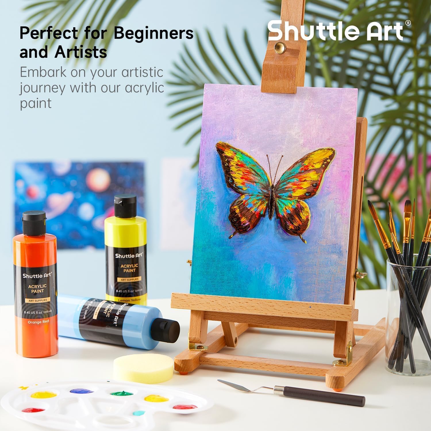 Highlights that the acrylic paint set is suitable for both beginners and experienced artists, encouraging a wide range of customers to try the product.