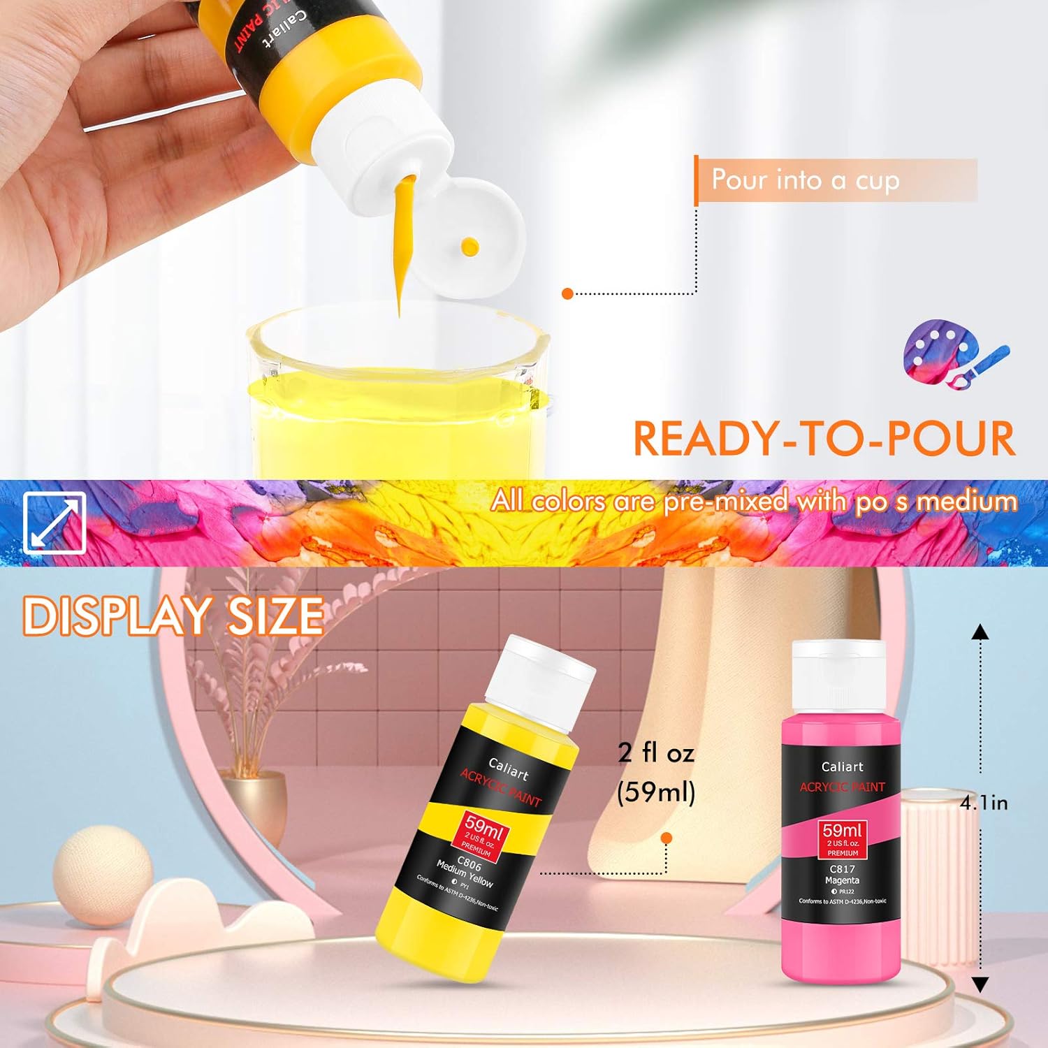 Secondary Images for Caliart 24 Colors Acrylic Paint Set with 12 Brushes