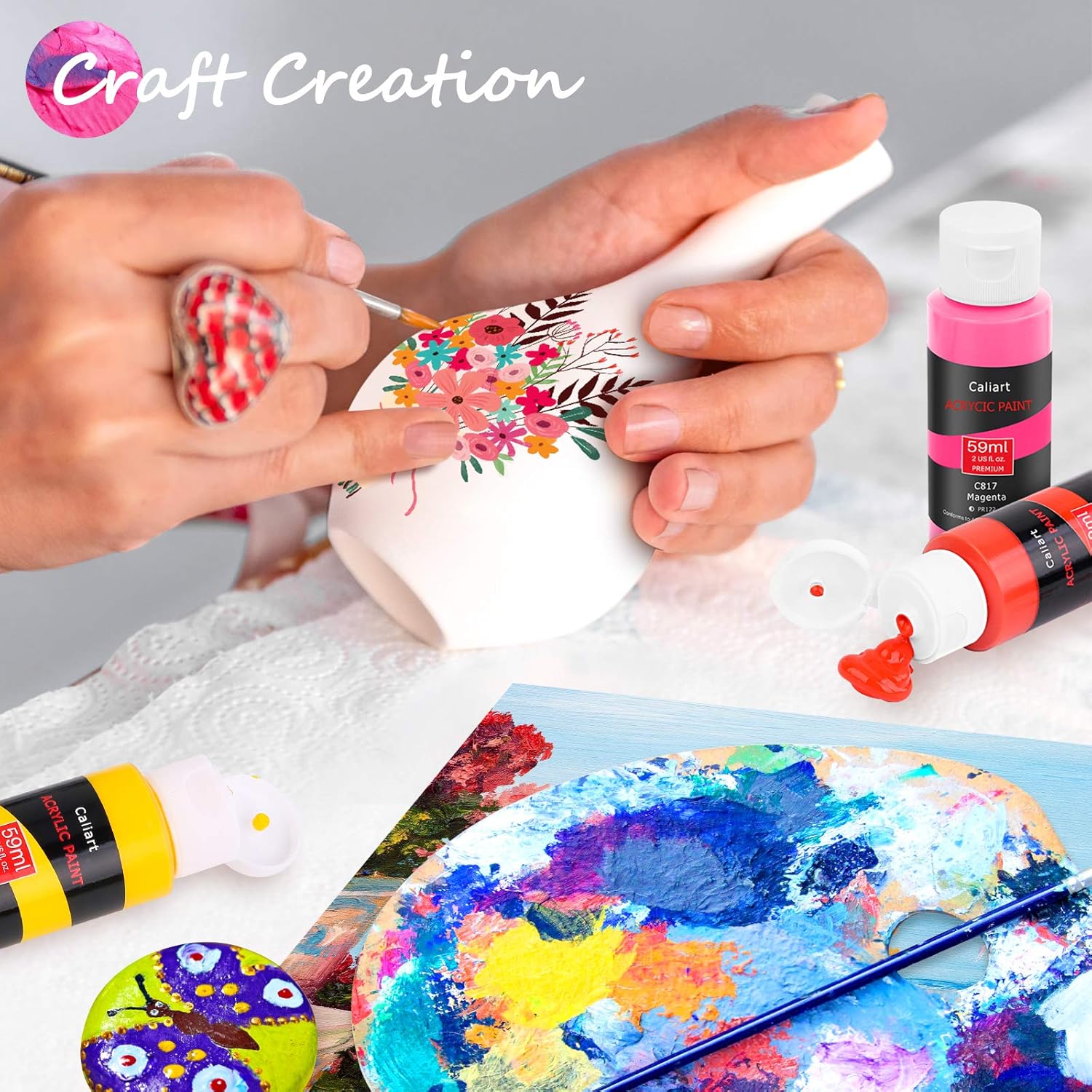 Secondary Images for Caliart 24 Colors Acrylic Paint Set with 12 Brushes