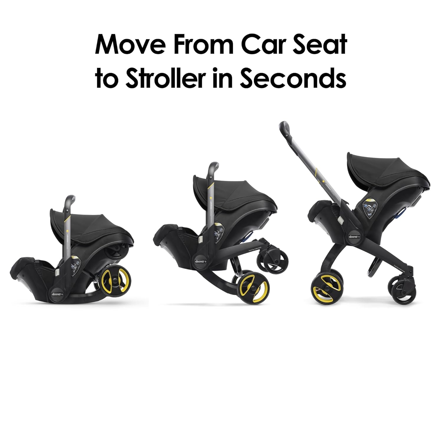 Demonstrates how quickly and easily the car seat can be transformed into a stroller, appealing to parents who value convenience and efficiency.