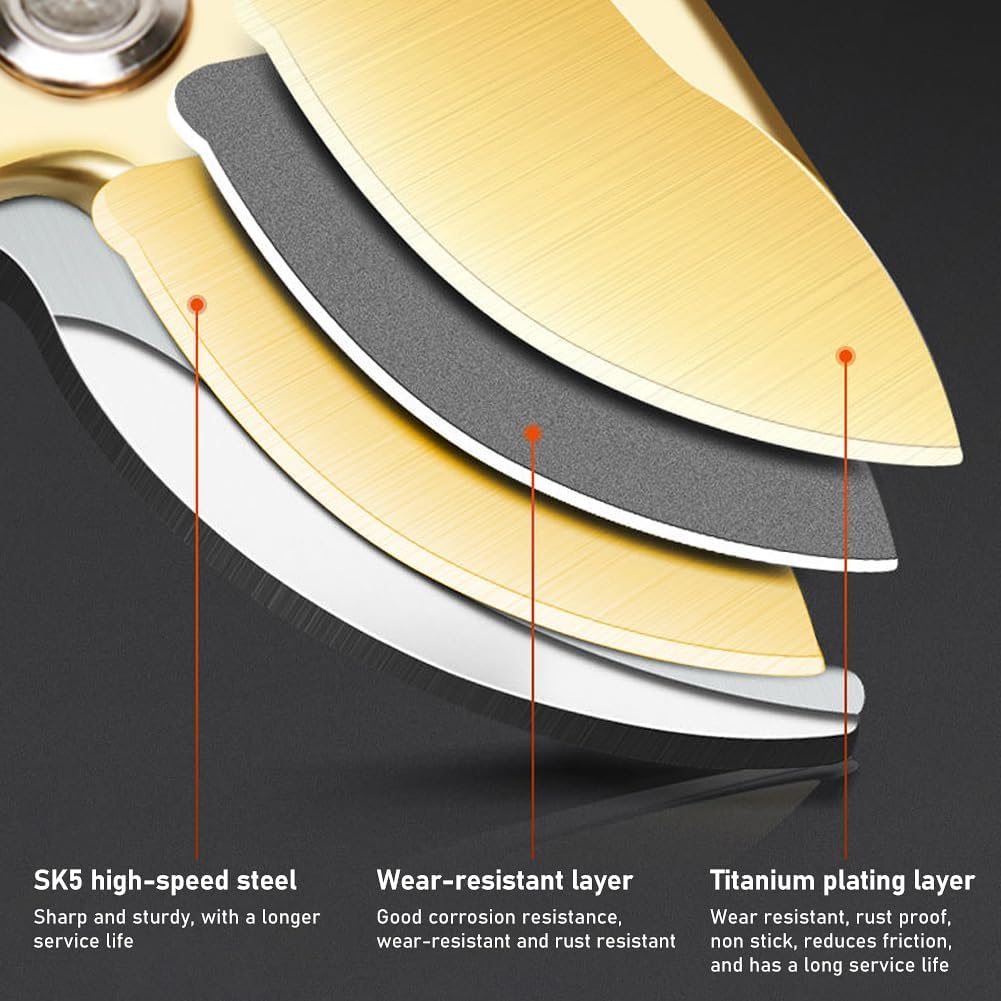 Highlights the multi-layer construction of the knife blade to demonstrate its quality and durability.