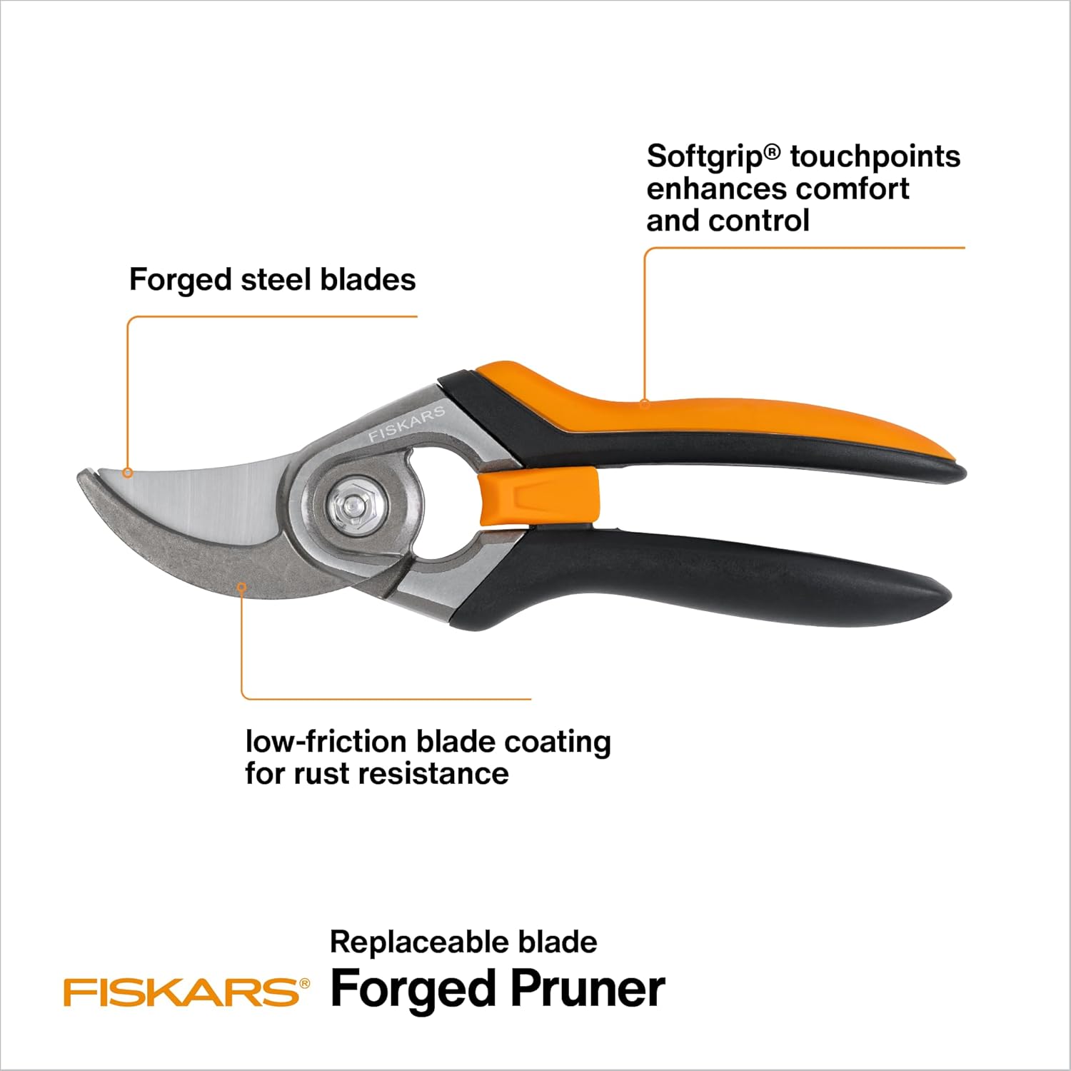 Highlights key features of the pruner to demonstrate its quality construction and user-friendly design.