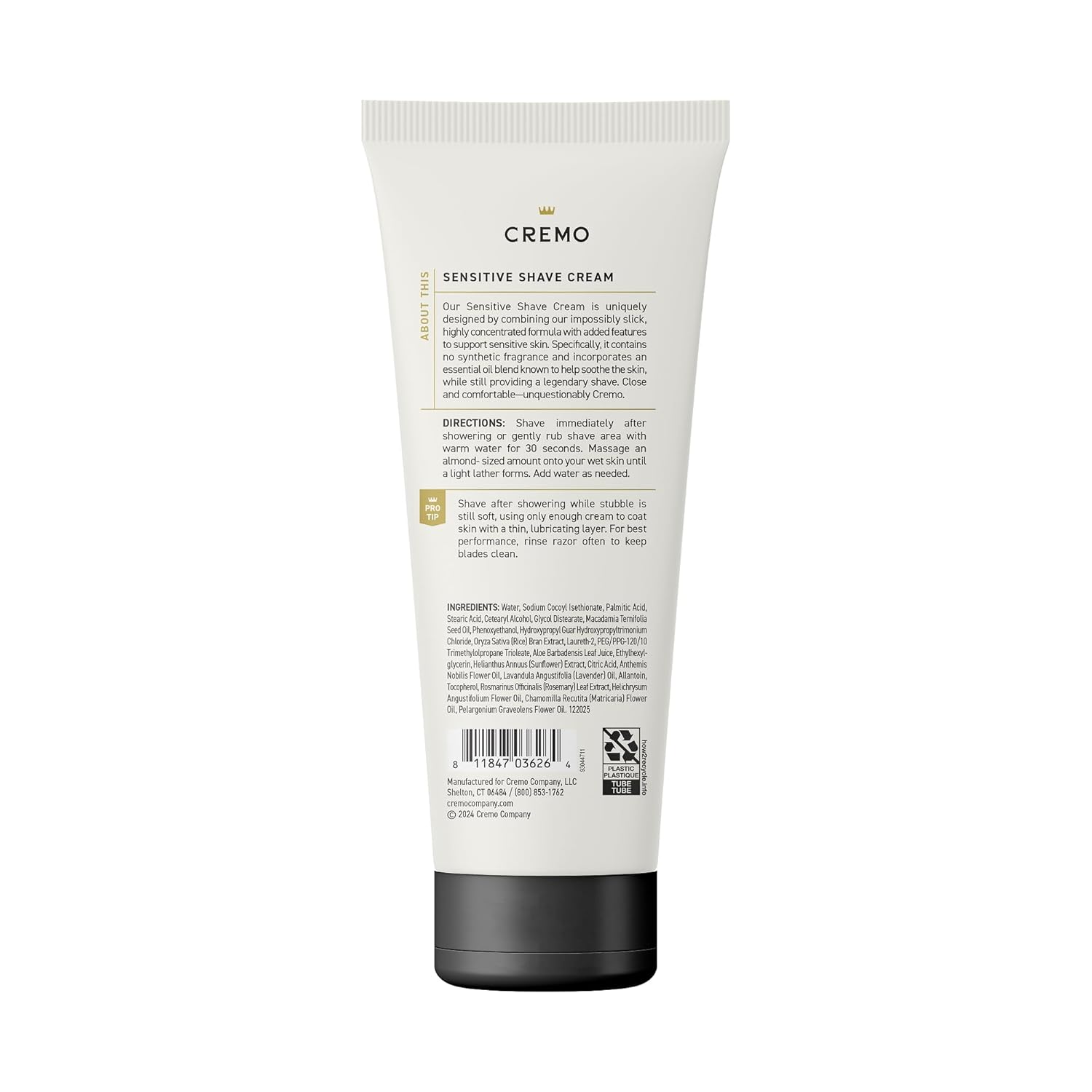 Highlights the product's specialized formula for sensitive skin, reassuring customers with skin sensitivities that this shave cream is designed for their needs.