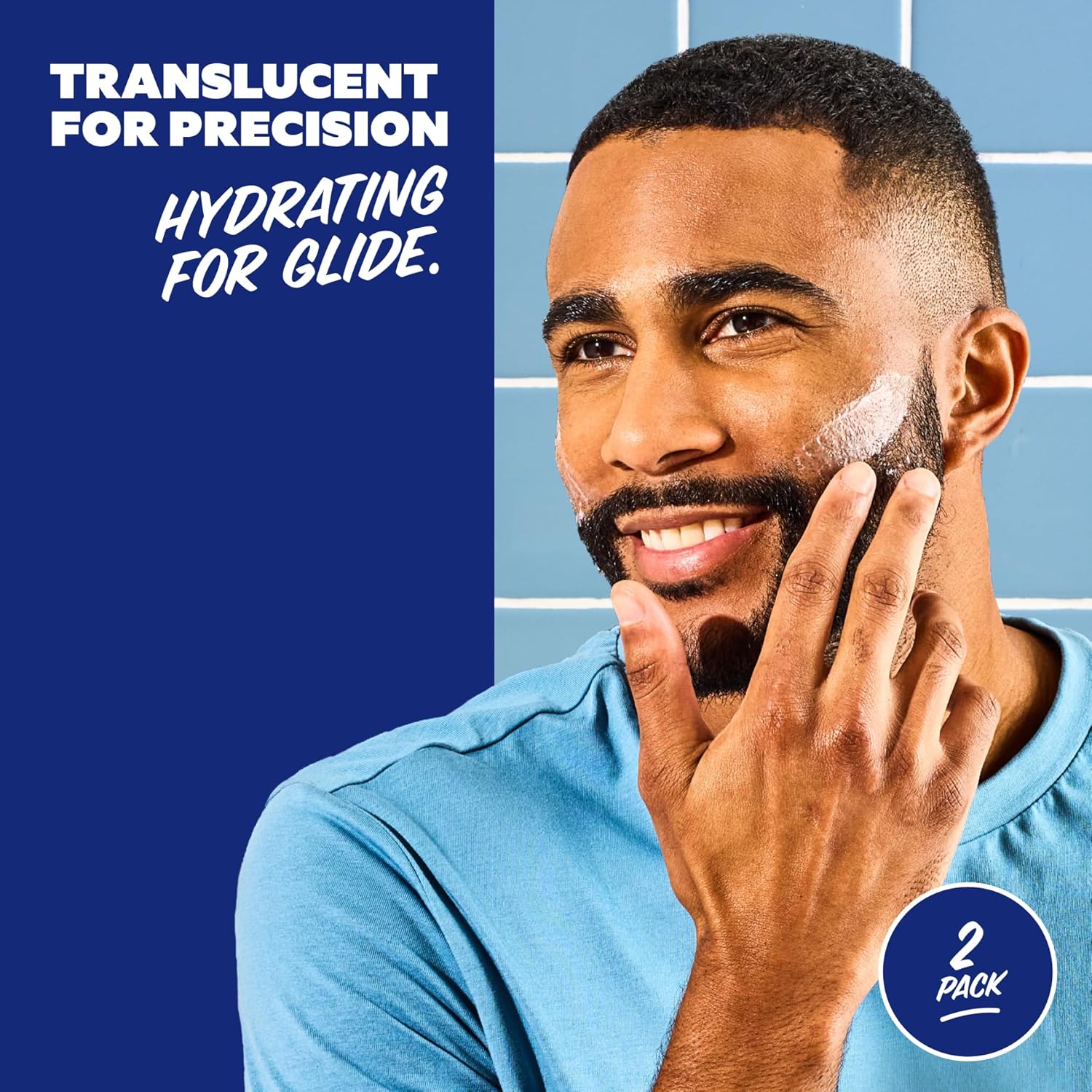 Highlights the product's hydrating and precision features for a smooth shaving experience.