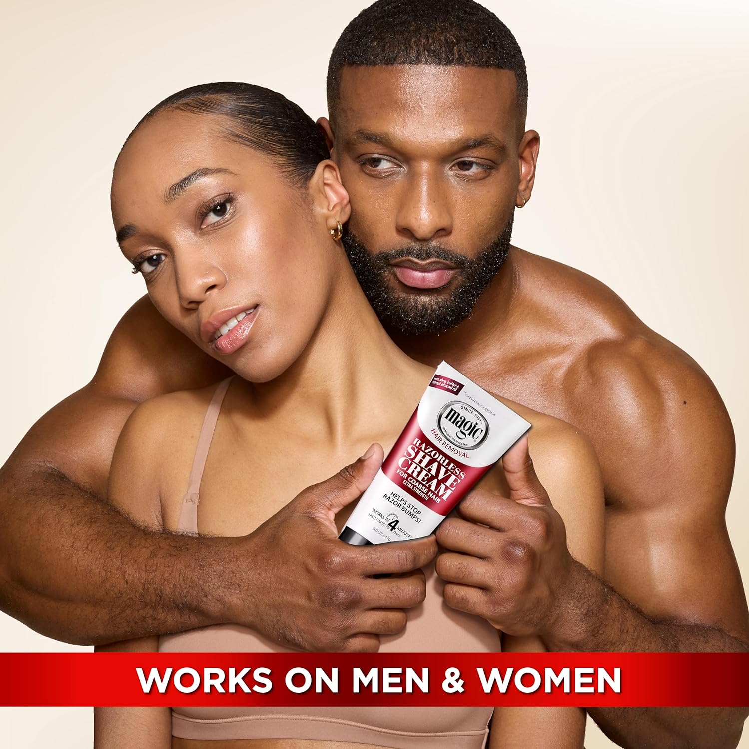 Emphasizes that the hair removal cream works effectively for both men and women.