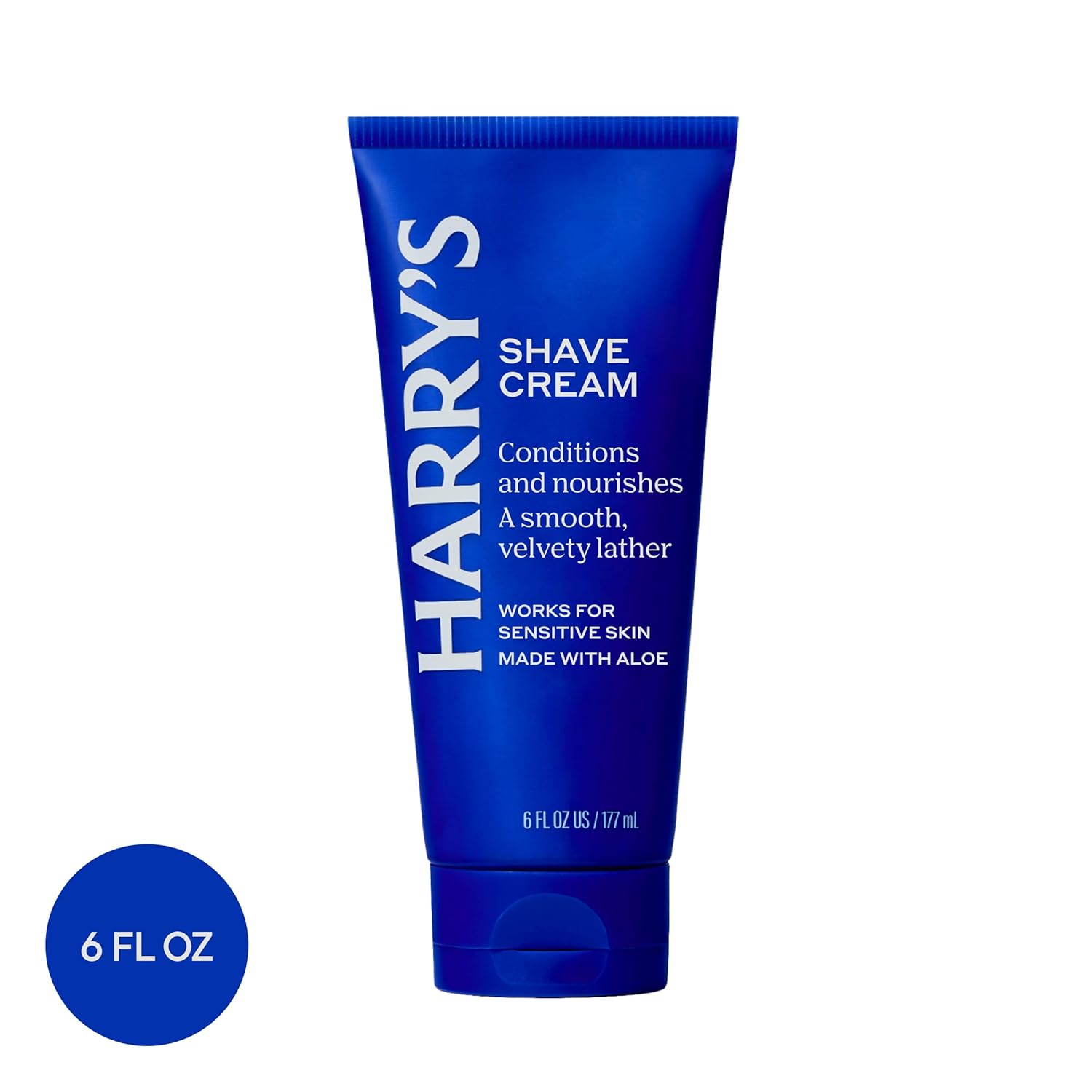 Highlights that the shave cream is suitable for sensitive skin and contains aloe, reassuring customers with skin concerns.