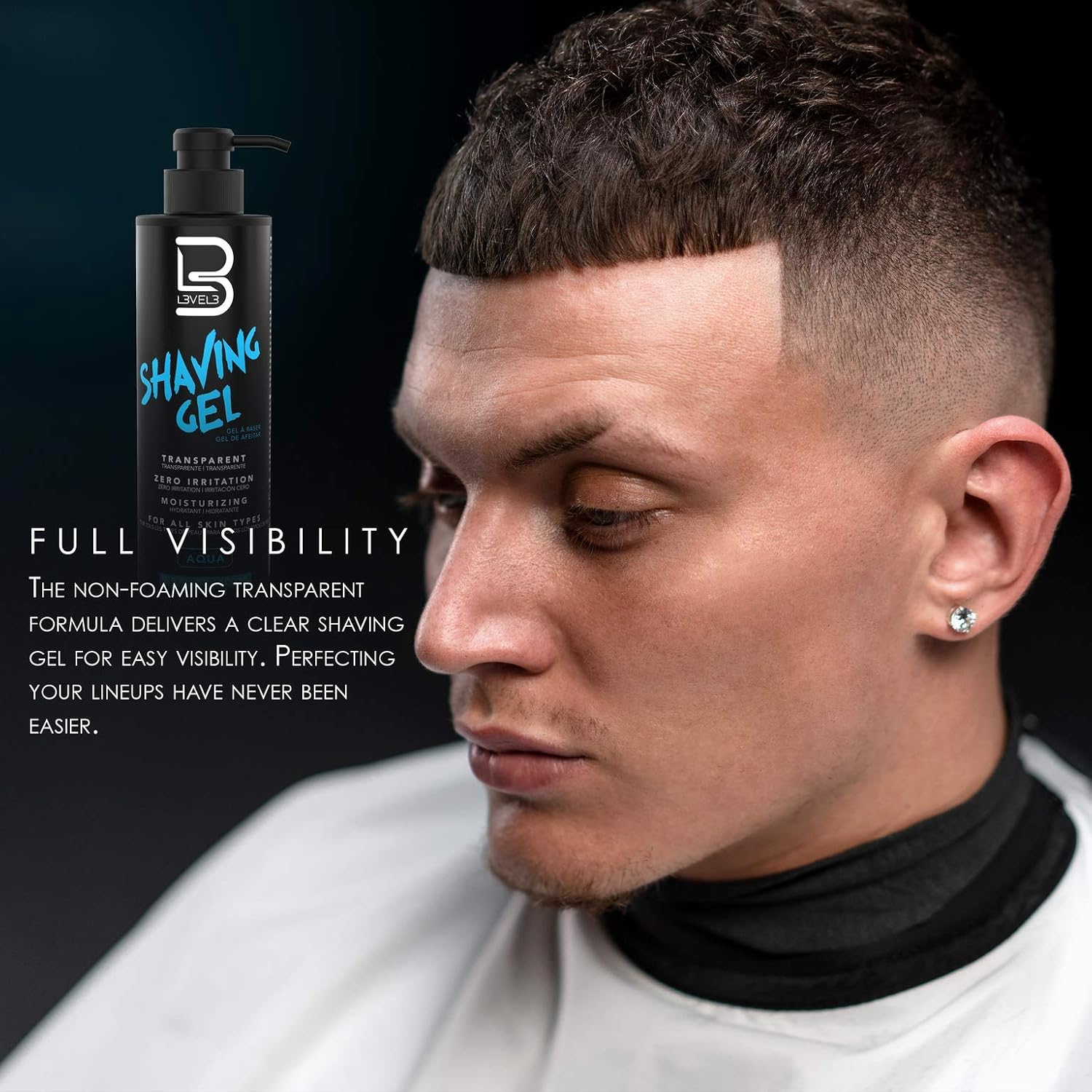 Highlights the transparent nature of the shaving gel, emphasizing how it allows for full visibility during use.