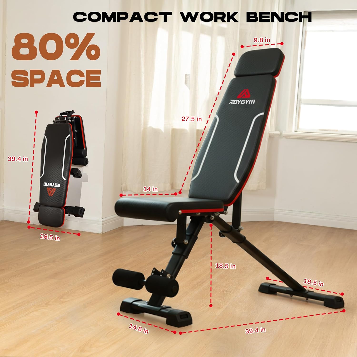 Shows the size of the product in a real world scenairo, at home. Also shows the product when folded up. 

Condensed: Sizing Folded