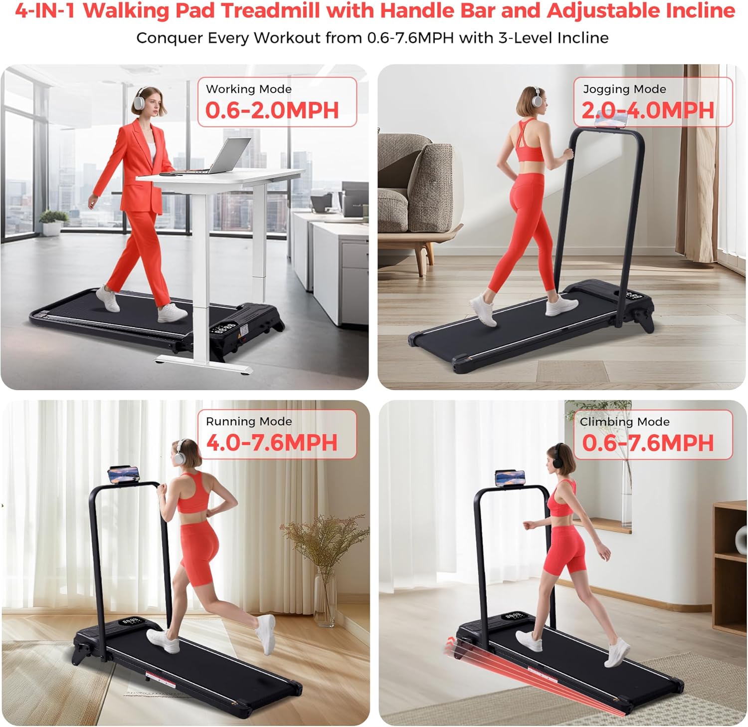 Secondary Images for Walking Pad with Handle Bar & 3-Level Incline