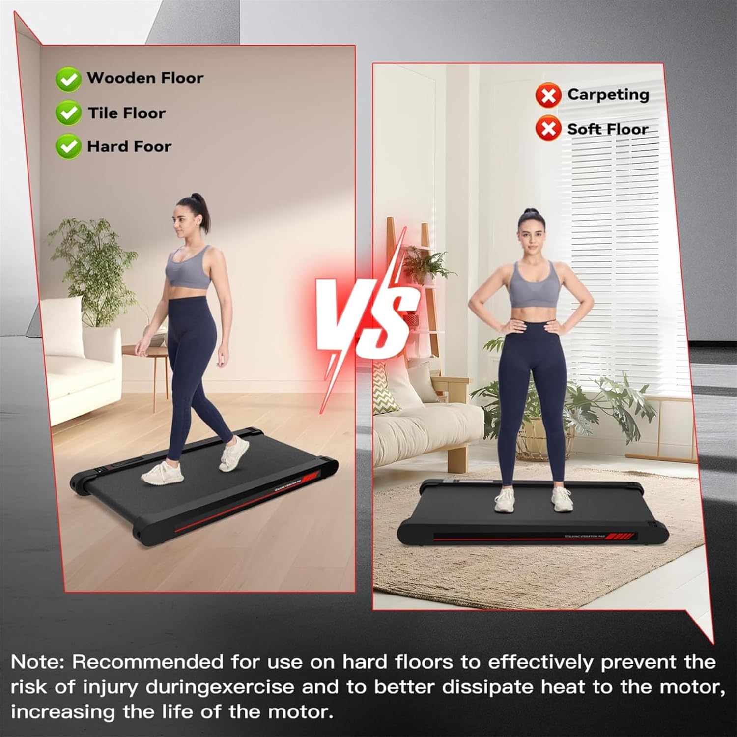 Demonstrates the product's suitability for different floor types, highlighting its advantage over carpeted or soft surfaces. Emphasizes the safety and…