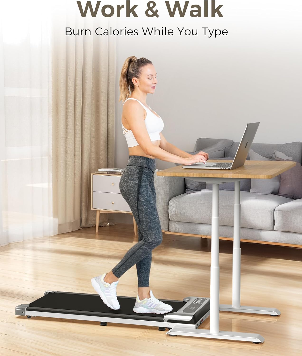 Demonstrates how the product allows users to burn calories while working, promoting a healthier lifestyle for desk workers.
