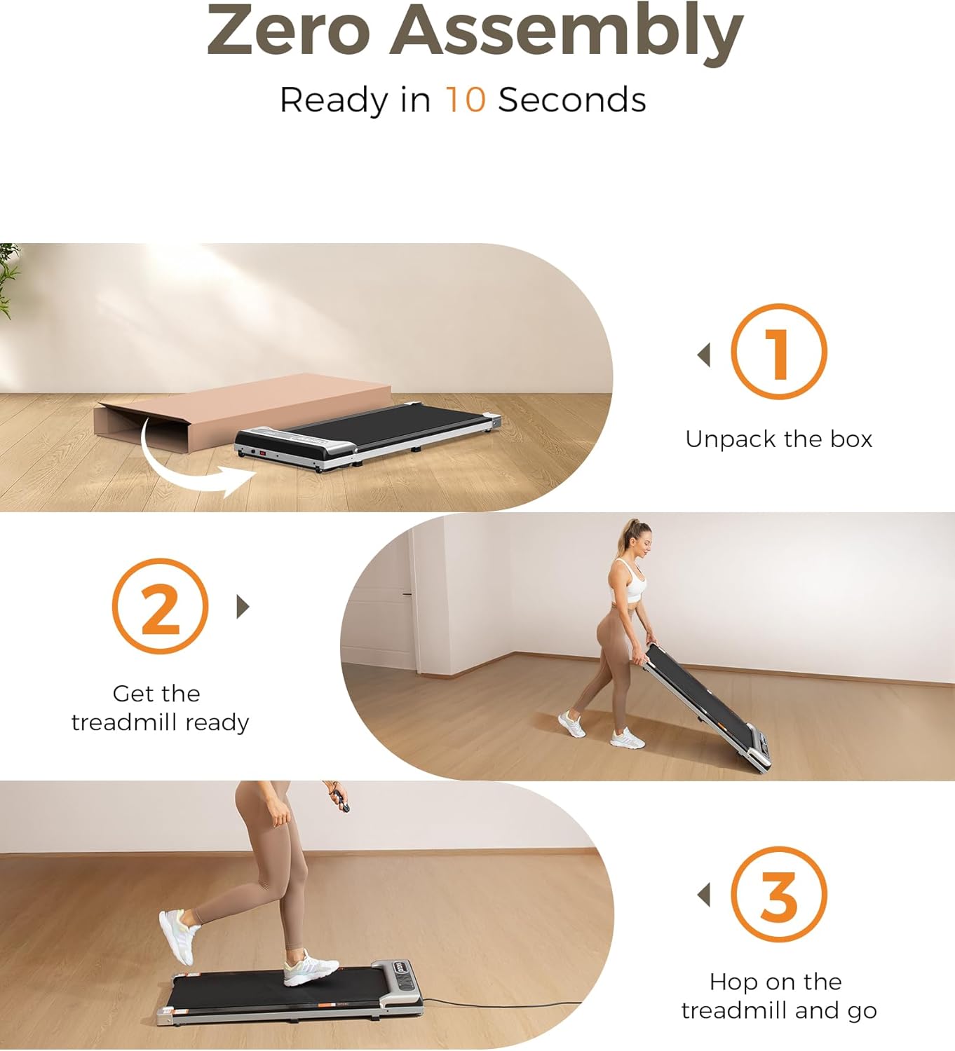 Demonstrates the quick and simple setup process for the treadmill, emphasizing its user-friendly design. Highlights the product's key feature of requiring no…