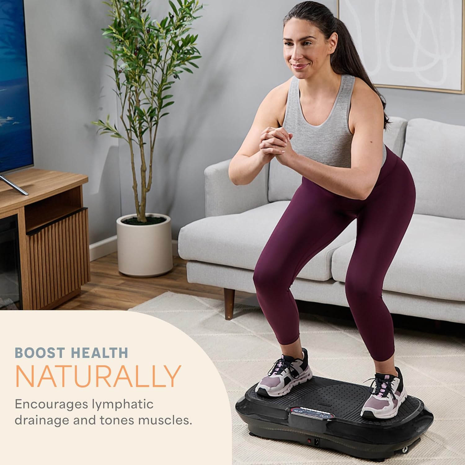 Demonstrates how the product can be used for convenient at-home workouts and health benefits like lymphatic drainage. Highlights the product's ability to naturally boost health through encouraging…