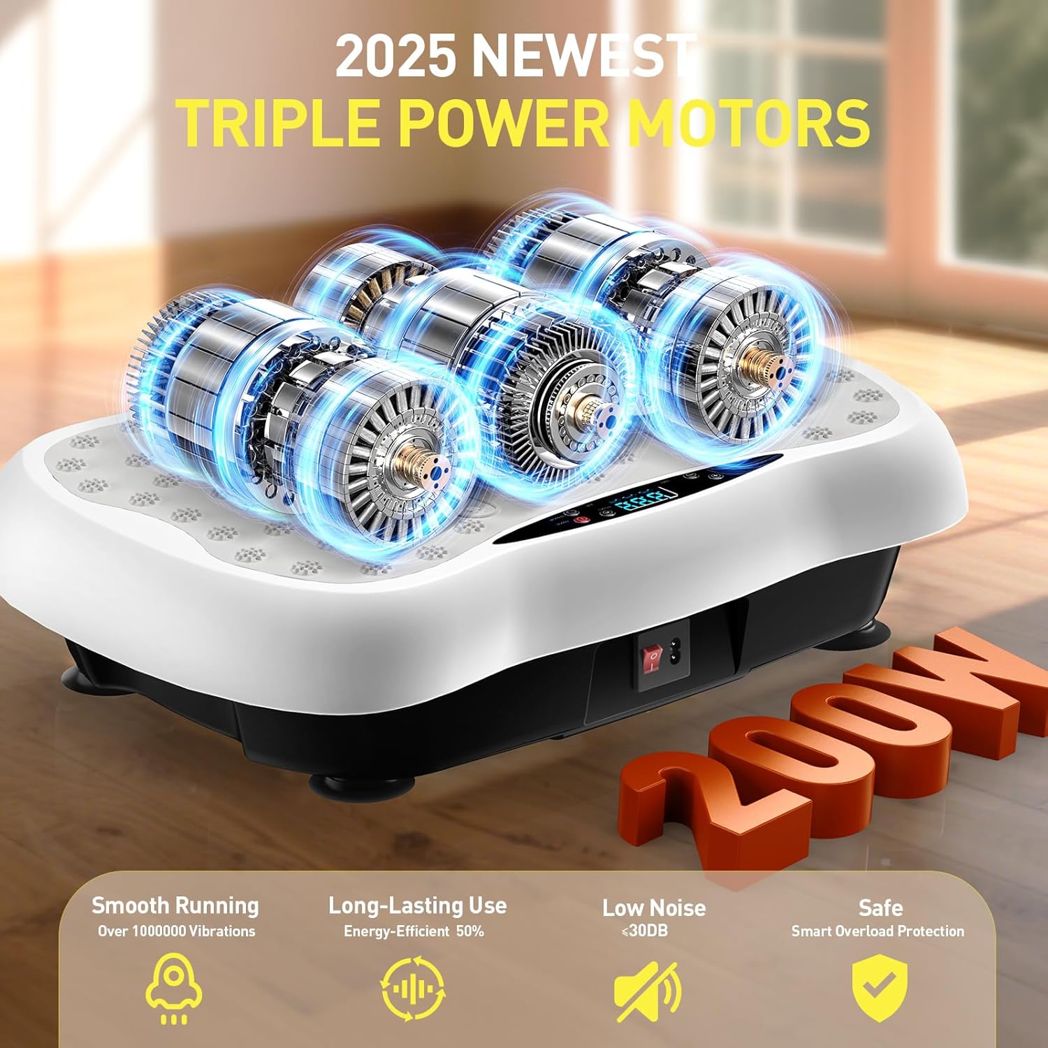 Highlights multiple advanced features of the product to showcase its superior performance and technology. Provides a visual breakdown of the product's key component - the triple power motors - to…