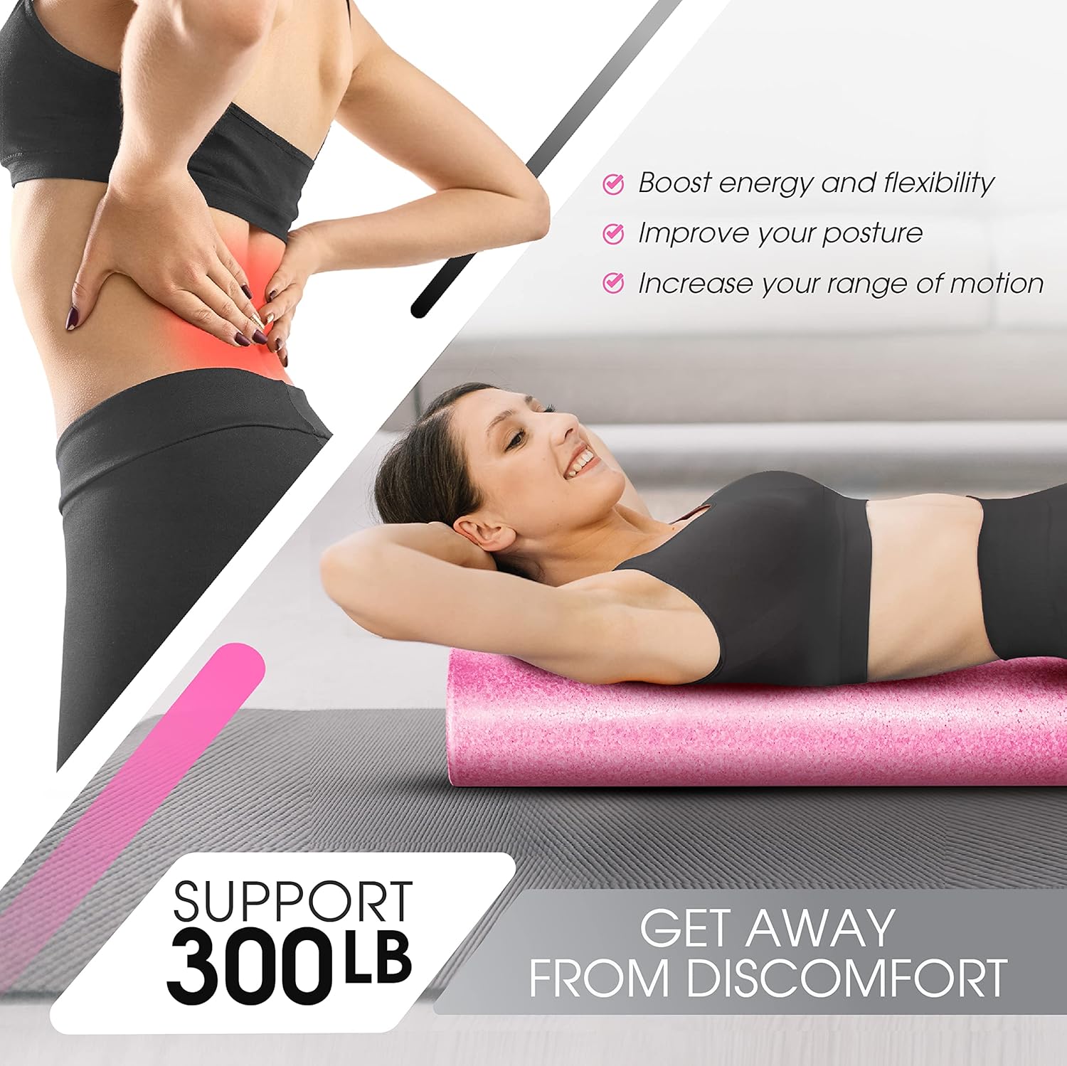 Highlights multiple benefits of using the product for physical fitness and wellness, including increased energy, flexibility, better posture, and improved…