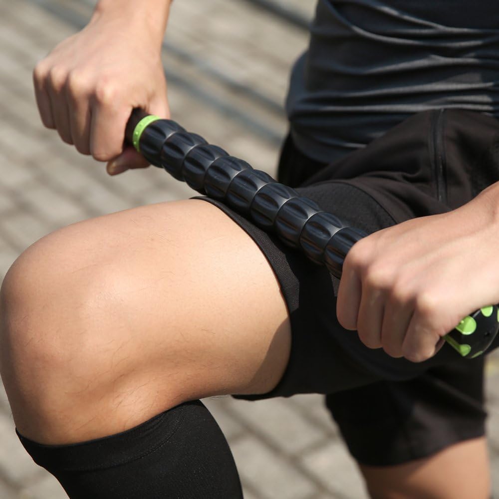 Demonstrates how to use the product for muscle recovery or massage, focusing on proper technique for the thigh area.