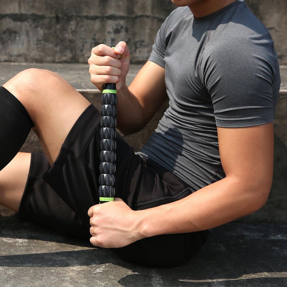 Demonstrates the product being used in a real-world fitness context, showing how it can be applied for muscle recovery or massage after exercise.