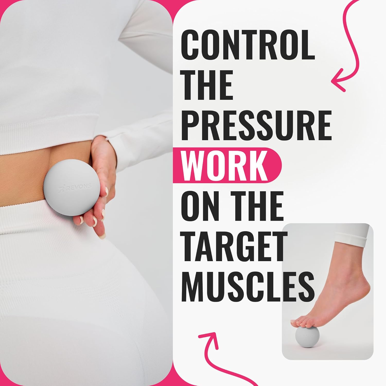 Highlights the product's ability to apply controlled pressure to specific muscle groups for targeted relief or therapy.