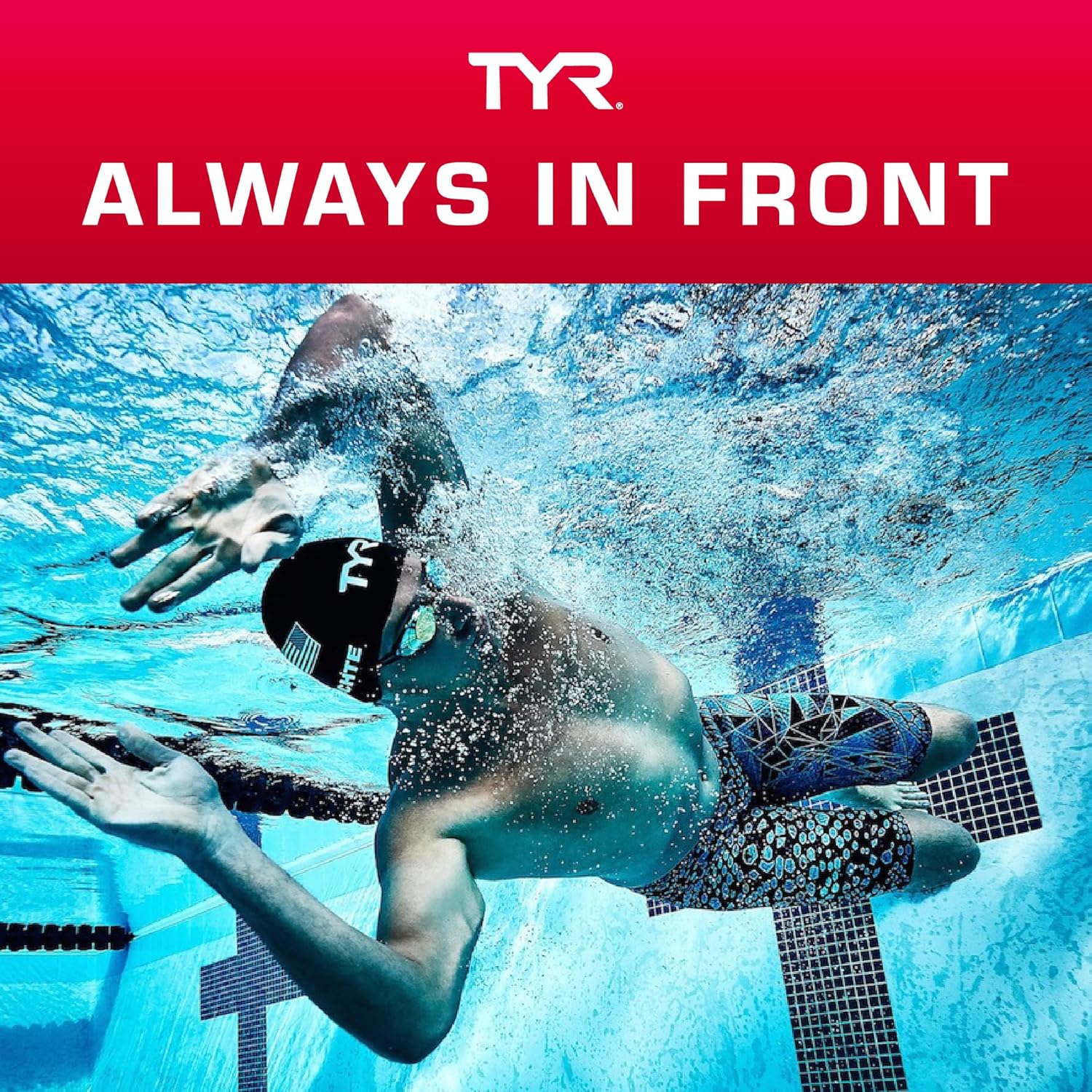Reinforces the brand's association with competitive swimming and leadership in the sport. Shows the product in use during a swimming competition, emphasizing its performance in real-world conditions.