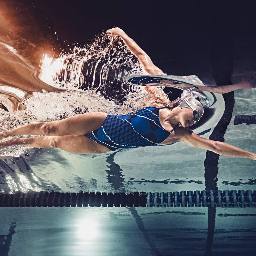 Showcases the product in action, demonstrating its suitability for competitive swimming and highlighting its performance in water.