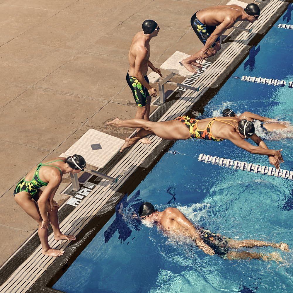 Showcases the product being used in a competitive swimming environment, demonstrating its suitability for athletic performance. Illustrates the product's use in professional swimming competitions,…