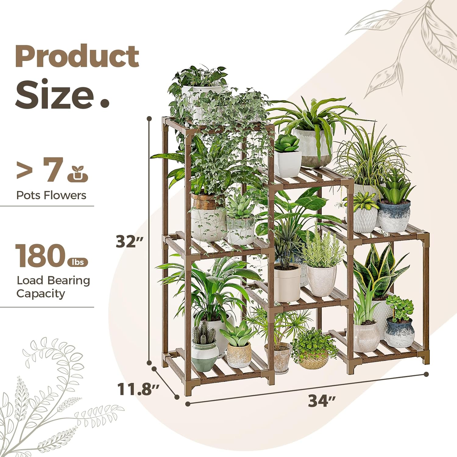Secondary Images for Bamworld Plant Stand Indoor Plant Shelf Outdoor Wood Plant Rack for Multiple Plants 3…