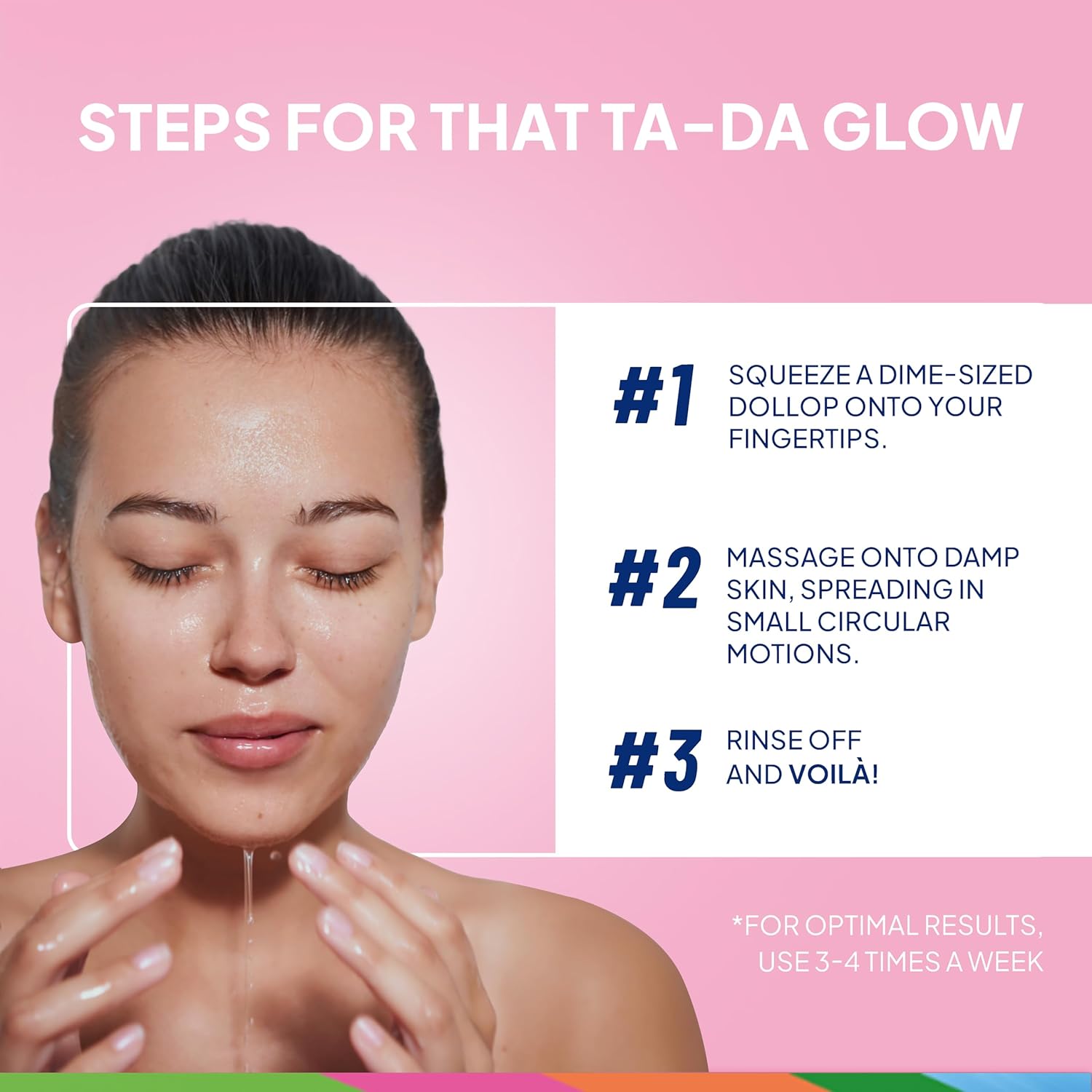 Provides step-by-step instructions on how to apply the skincare product for optimal results, encouraging proper usage and highlighting ease of application.