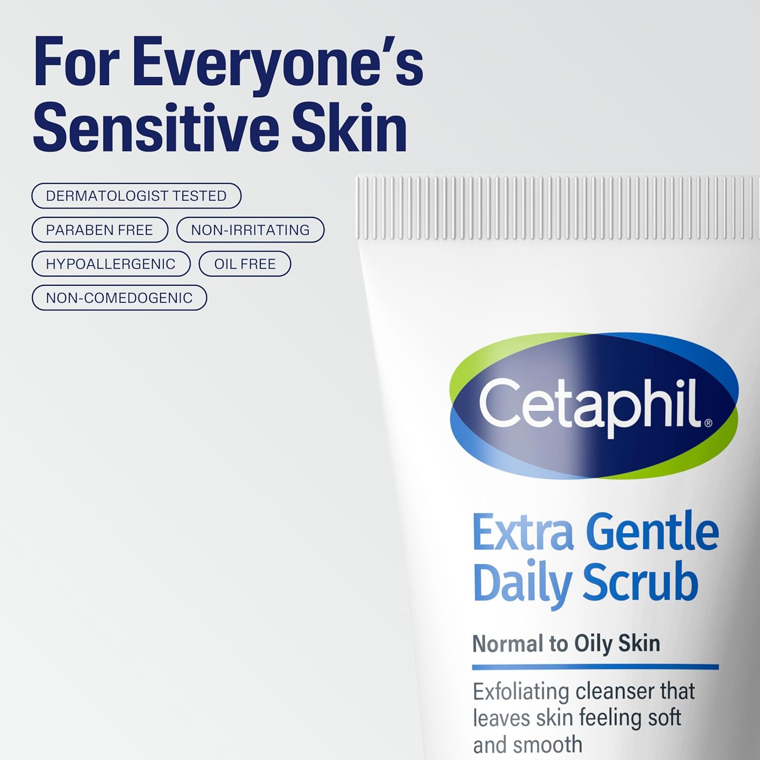 Reassures customers that the product is safe and suitable for sensitive skin types. Highlights the product's main feature as a gentle exfoliating cleanser for sensitive skin.