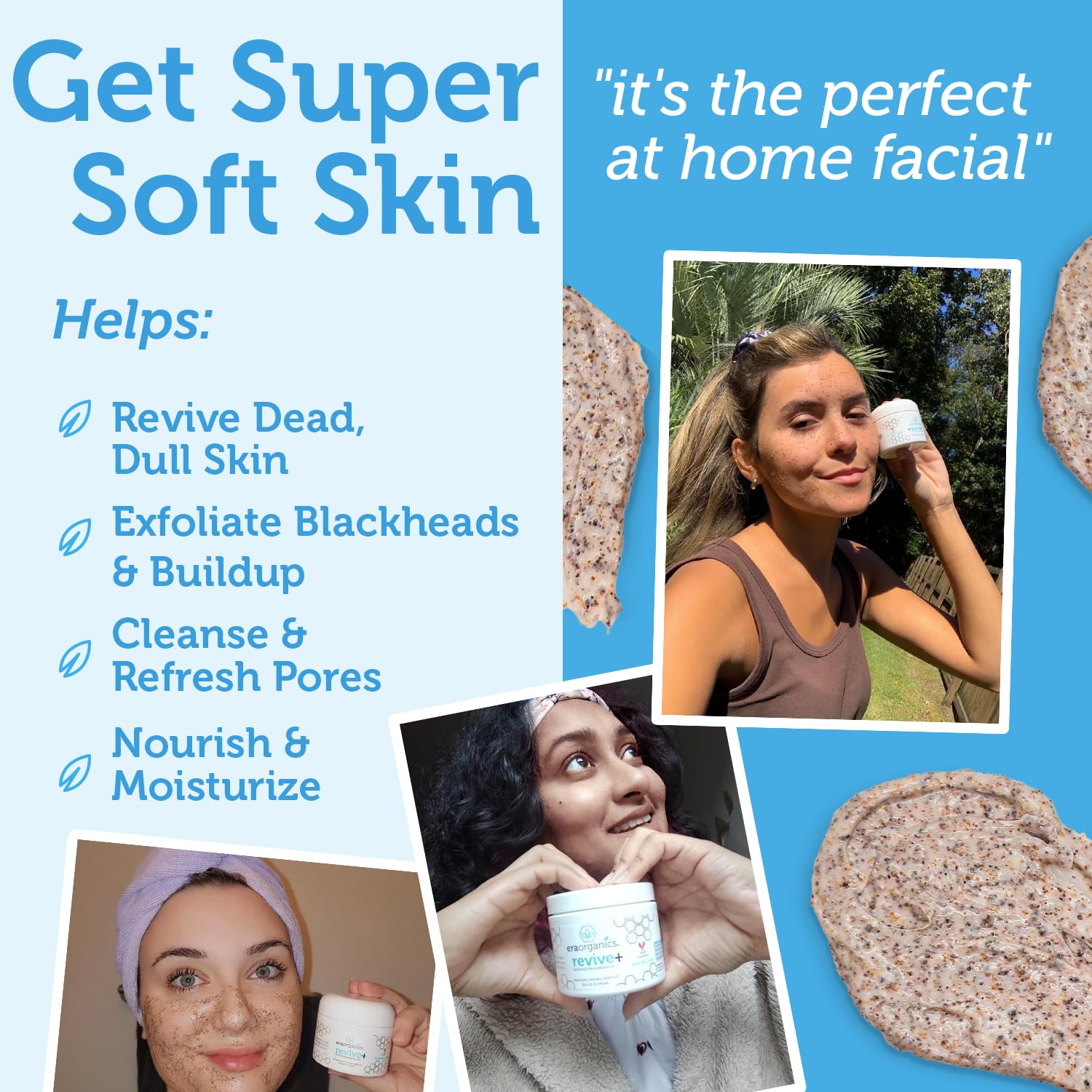 Highlights multiple benefits of the skincare product, emphasizing its ability to improve various aspects of skin health and appearance. Showcases real customers using the product, building trust and…