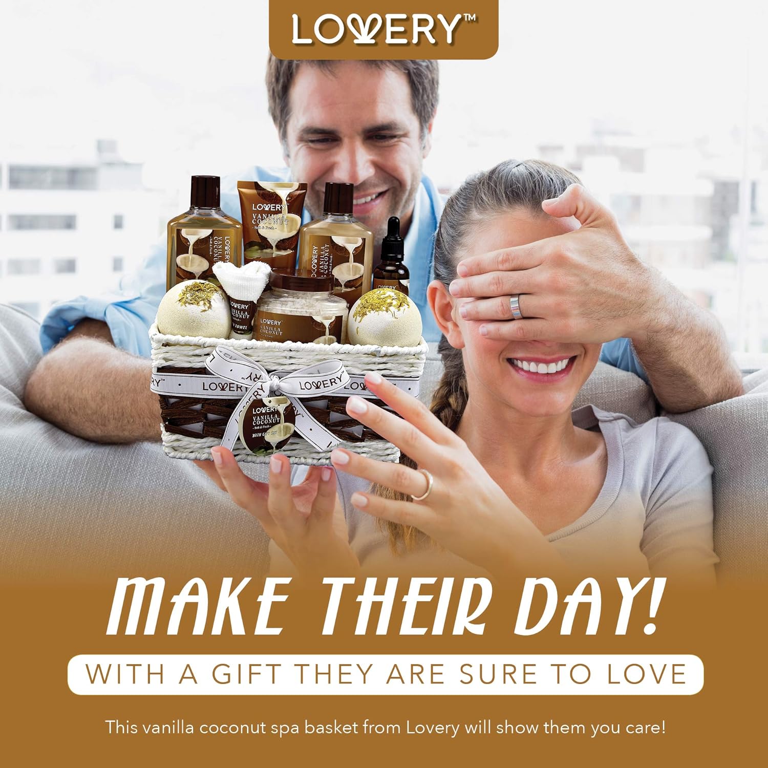 Promotes the Lovery brand as an ideal gift option, showcasing their vanilla coconut spa basket product line. Positions the product as a perfect gift for special occasions, encouraging shoppers to…