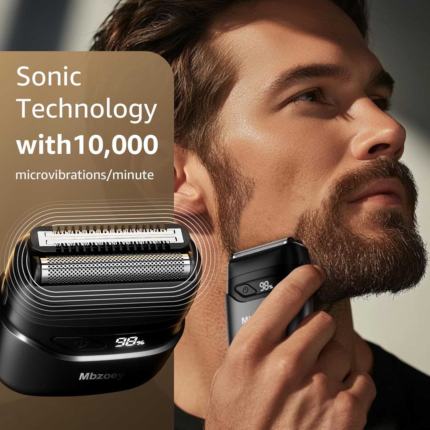 Highlights the advanced sonic technology of the shaver, emphasizing its high-speed microvibrations for a superior shaving experience.