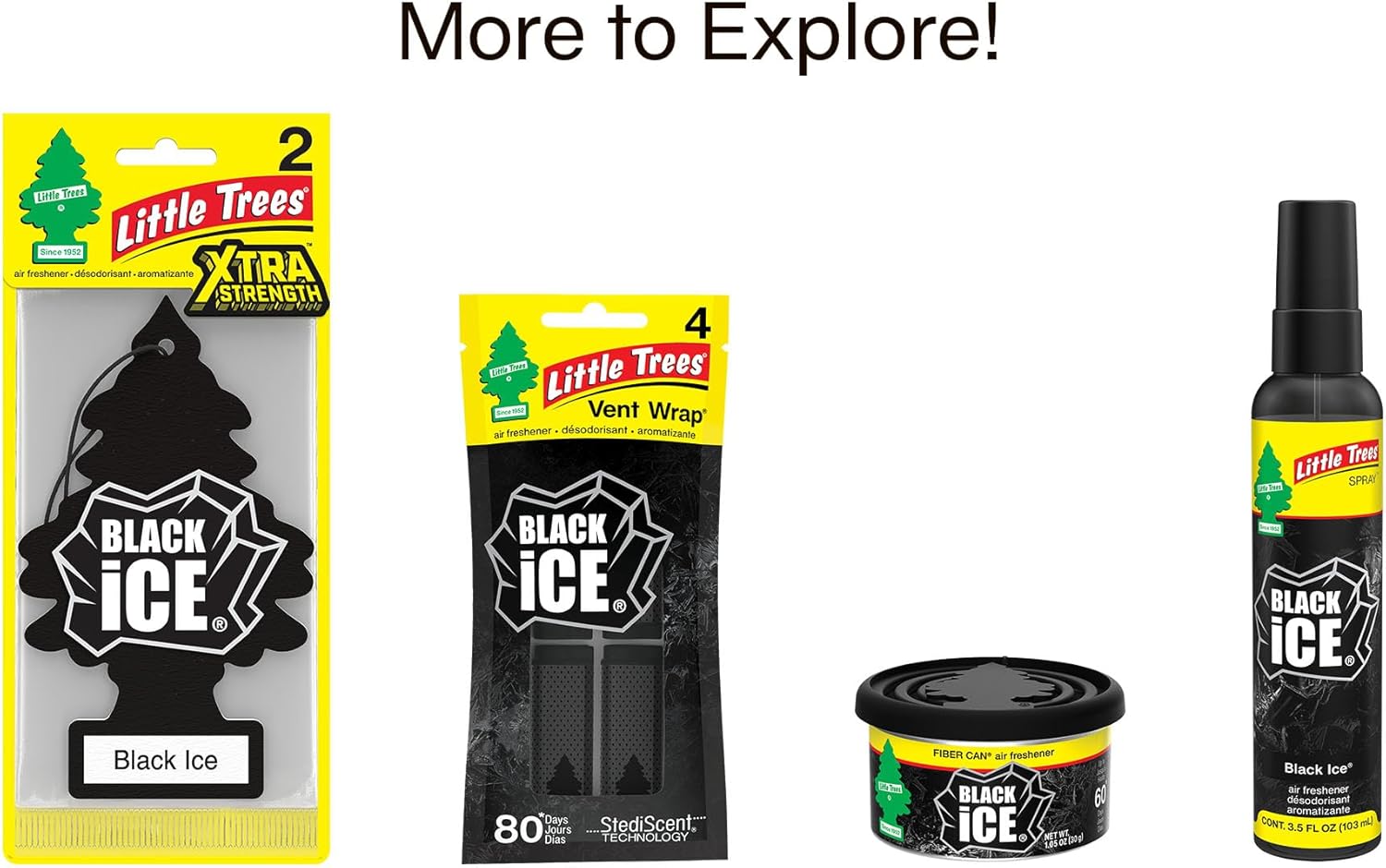 Showcases different formats of the Black Ice air freshener product line to inform customers about available options.