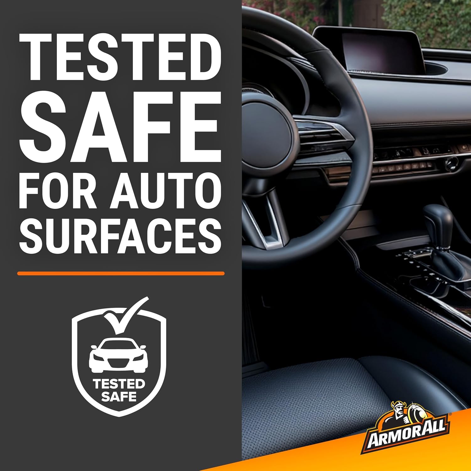 Reassures customers that the product has been tested and is safe to use on various automotive surfaces without causing damage.