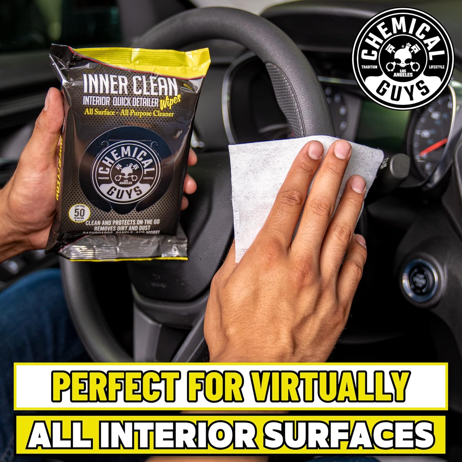Demonstrates the product's versatility in cleaning various interior car surfaces, emphasizing its all-purpose nature. Highlights the product's ability to…