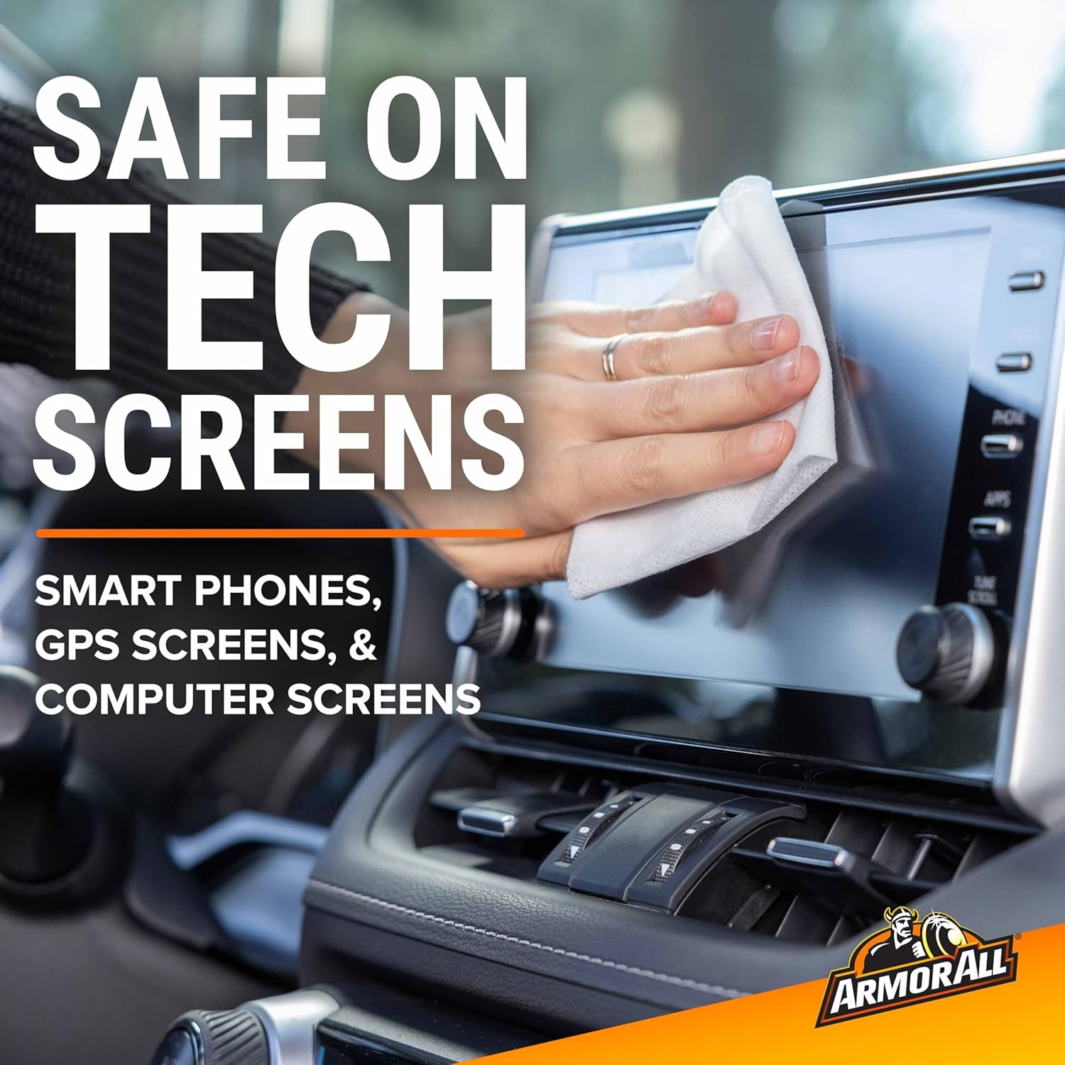 Reassures customers that the product is safe to use on various types of tech screens, including smartphones, GPS devices, and computer monitors. Demonstrates the versatility of the product by…