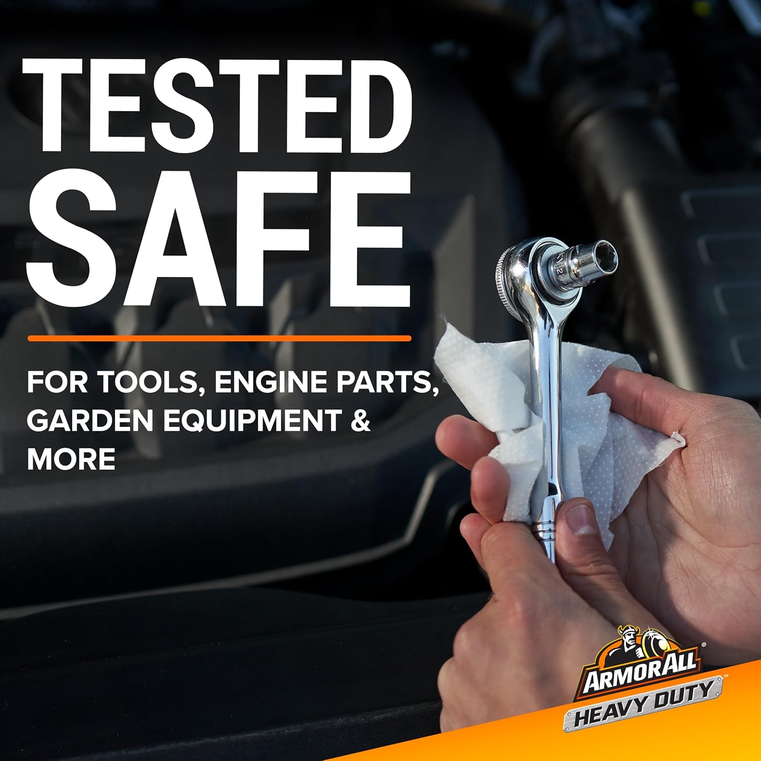 Reassures customers that the product is safe to use on various tools, engine parts, and garden equipment without causing damage. Highlights the product's versatility and safety for use on a wide…