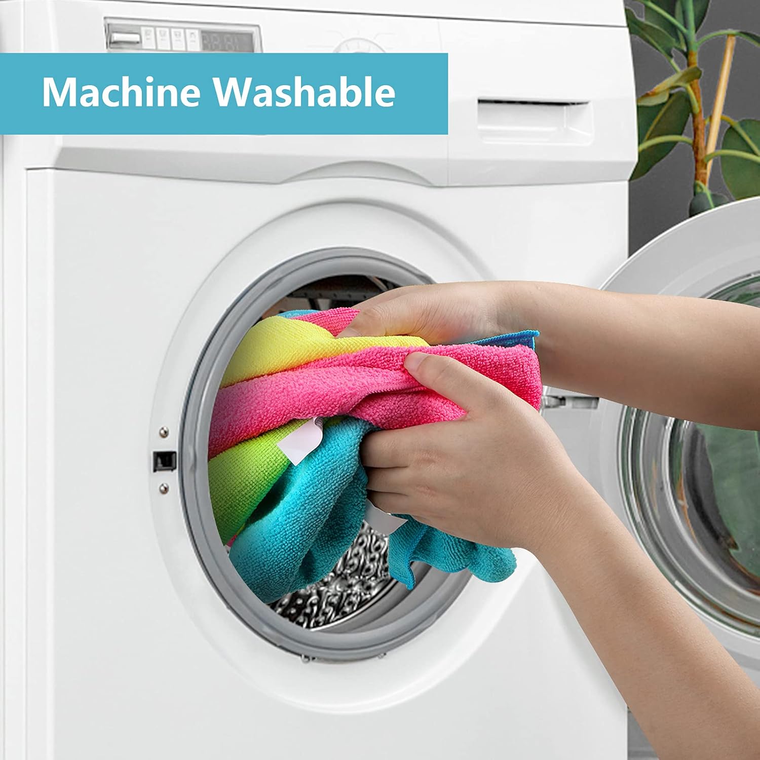 Highlights that the product can be safely washed in a machine, emphasizing ease of care and maintenance.