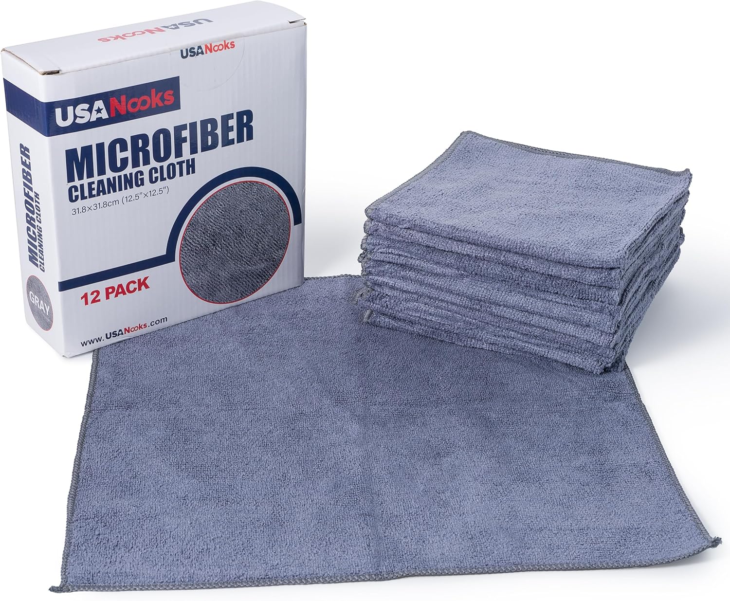 Shows the complete set of microfiber cleaning cloths included in the package, demonstrating the quantity and quality of the product.