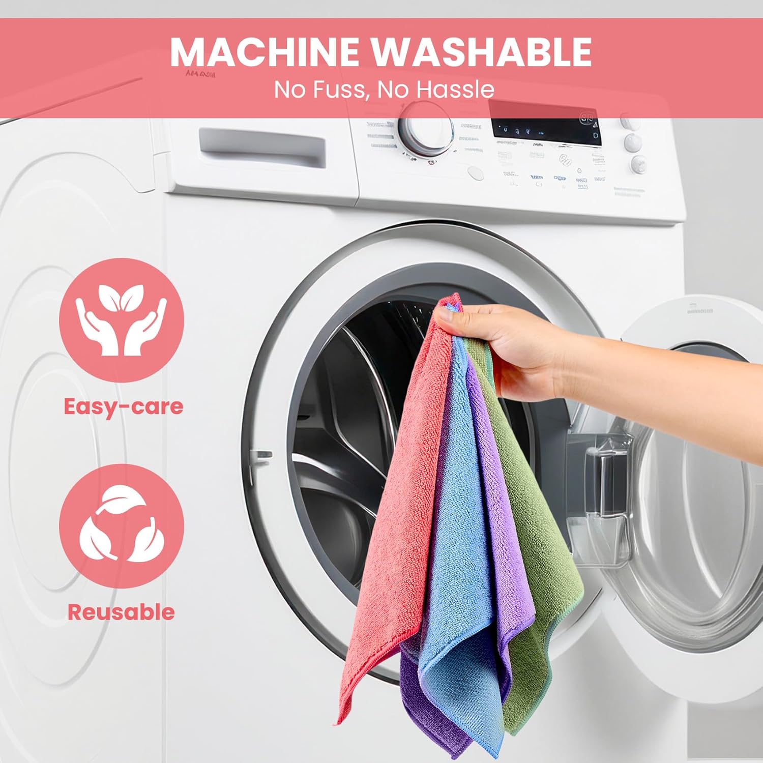 Highlights the product's easy-care feature of being machine washable, emphasizing convenience for the customer.