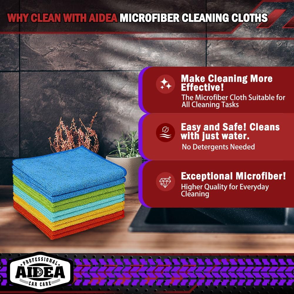 Highlights multiple benefits of the microfiber cleaning cloths to convince shoppers of their versatility and effectiveness for various cleaning tasks.