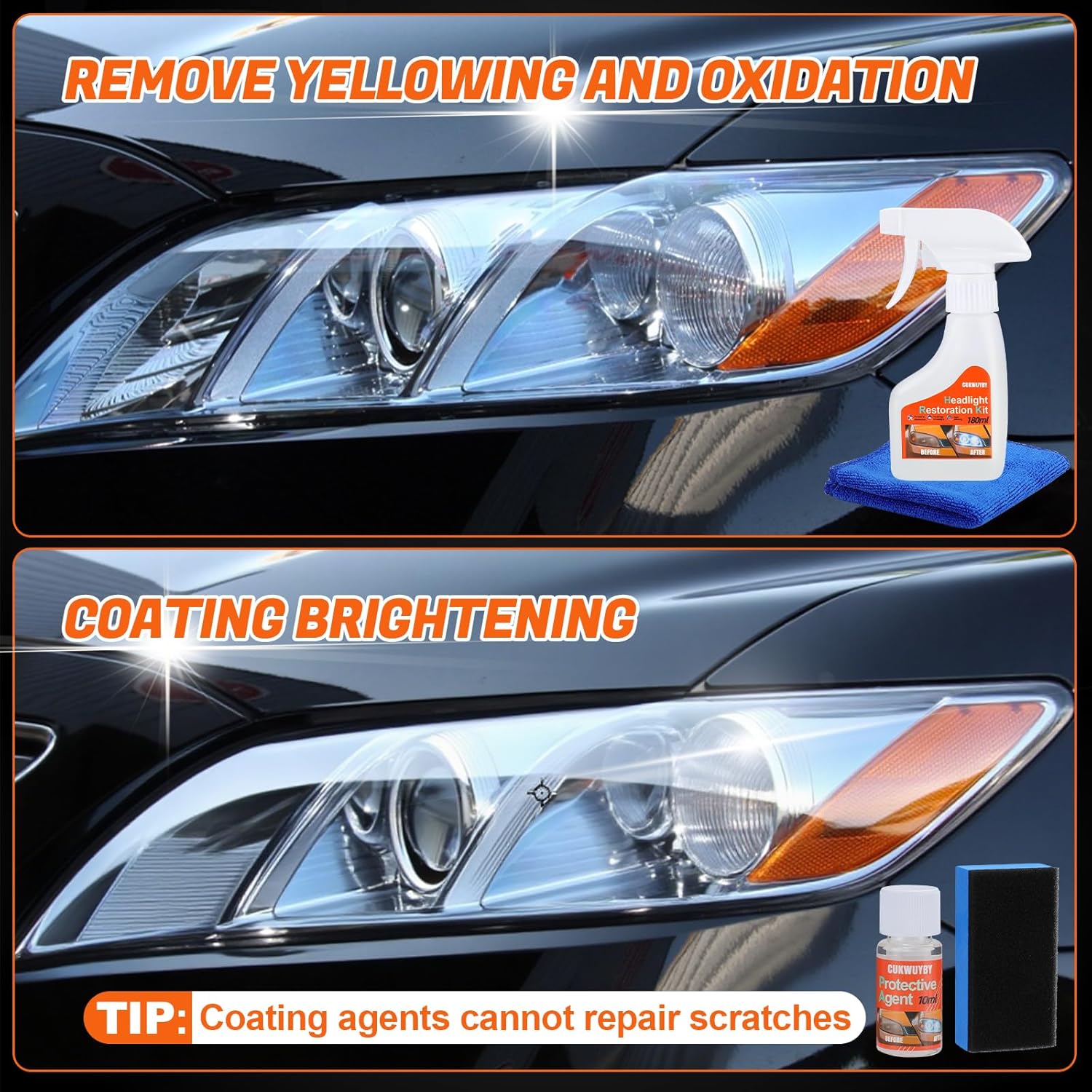 Secondary Images for Headlight Restoration Kit Headlight Cleaner Head Light Cleaner Removing Yellowing…
