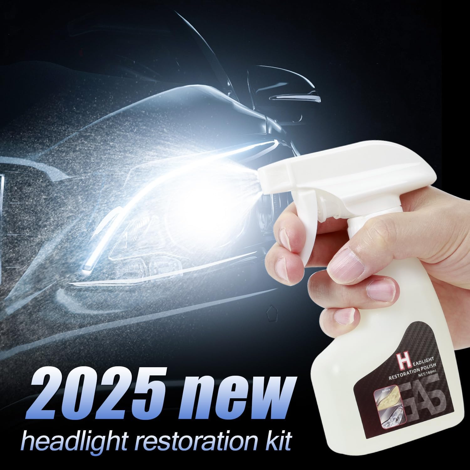 Demonstrates the product's ability to restore and clean car headlights, showing a dramatic before-and-after effect.
