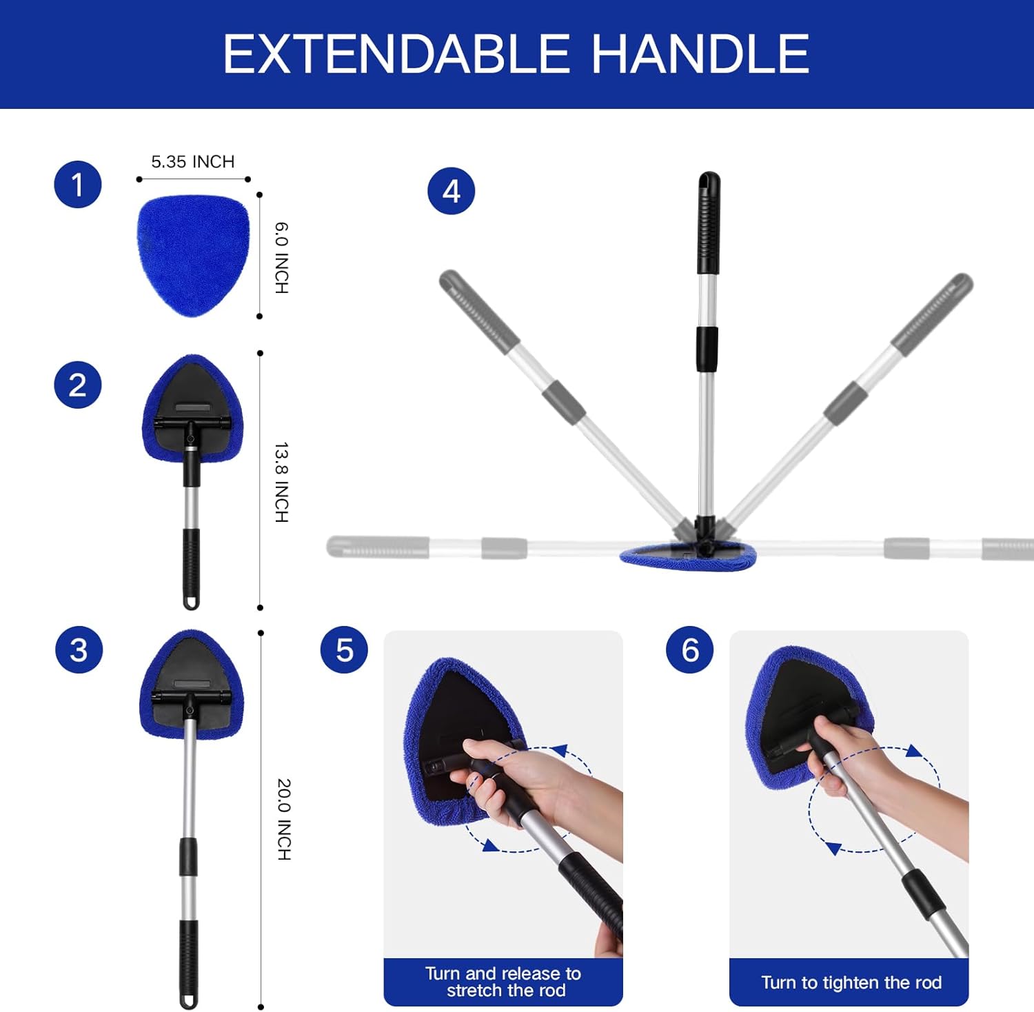 Demonstrates how to use and adjust the extendable handle of the cleaning tool, showing its versatility and ease of use.