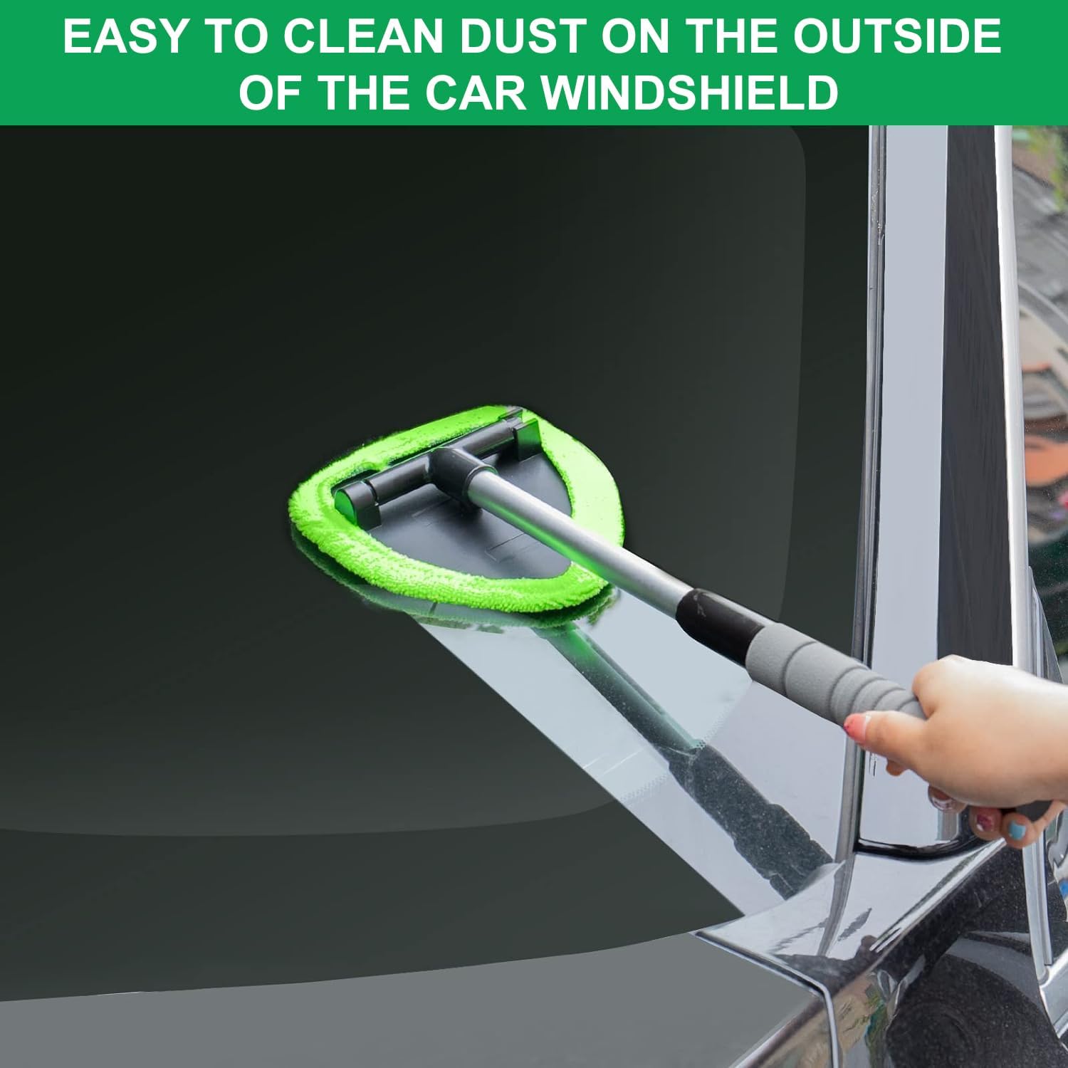 Demonstrates how the product makes it simple to clean dust from a car windshield, highlighting its ease of use for car maintenance.