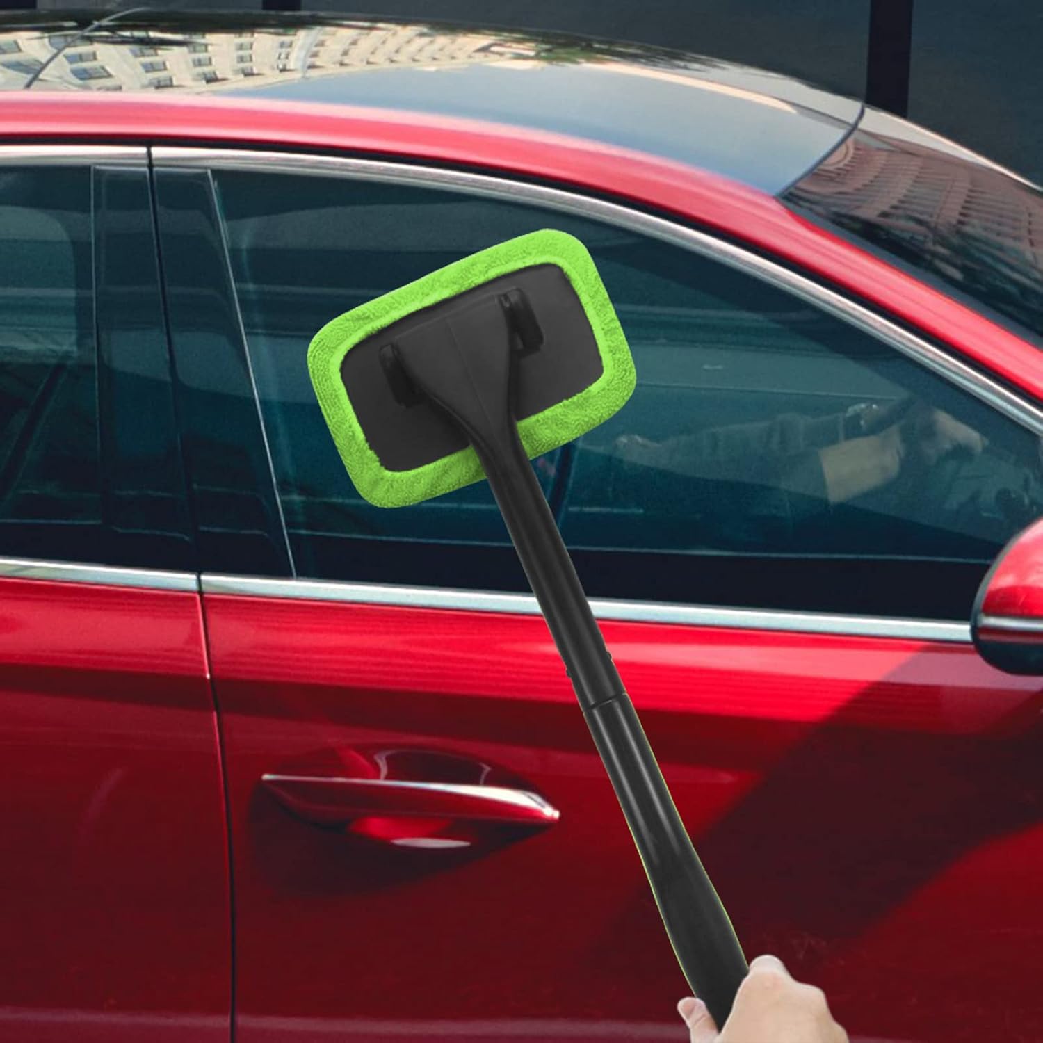 Demonstrates the product's ability to easily clean car windows, highlighting its convenience for automotive maintenance.