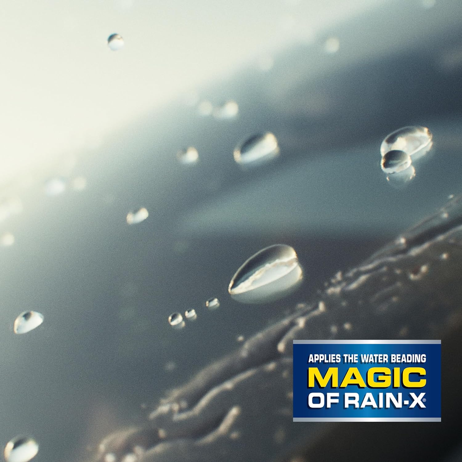 Demonstrates the product's water-repellent properties, showing how it creates beading on surfaces for enhanced visibility and protection.