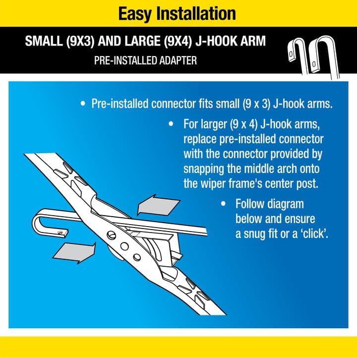 Explains how to install the product on different sizes of J-hook arms, providing clear instructions to ensure proper fit.