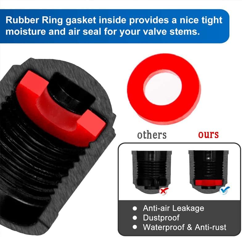 Secondary Images for The Upgraded Version has a Sealing Ring Tire Valve Stem Caps (12pcs Black)
