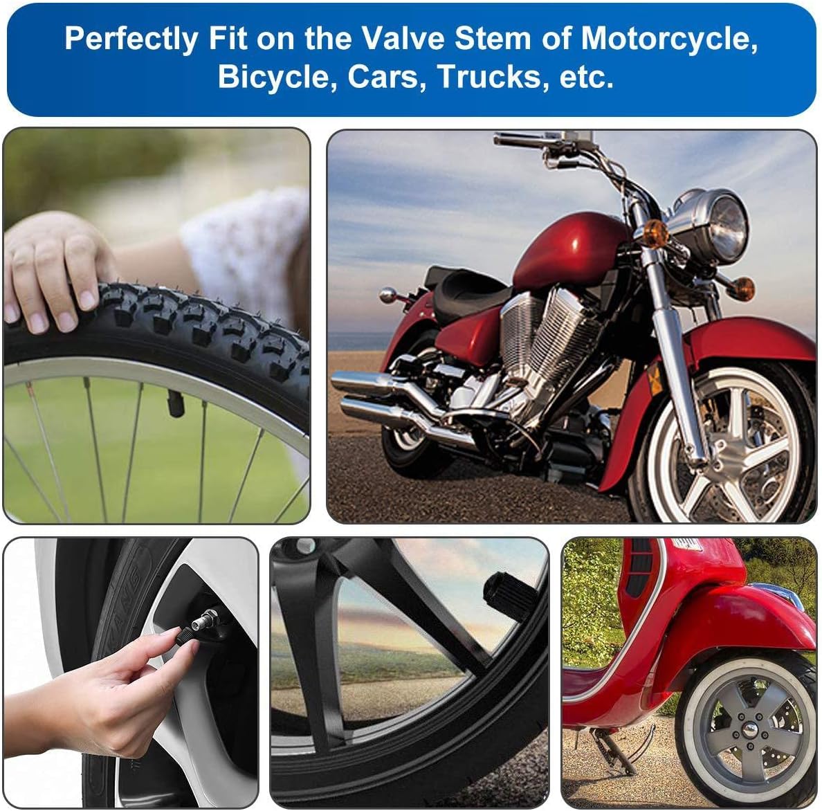 Demonstrates the versatility of the product by showing it can be used on various types of vehicles, from motorcycles to bicycles to cars and trucks.
